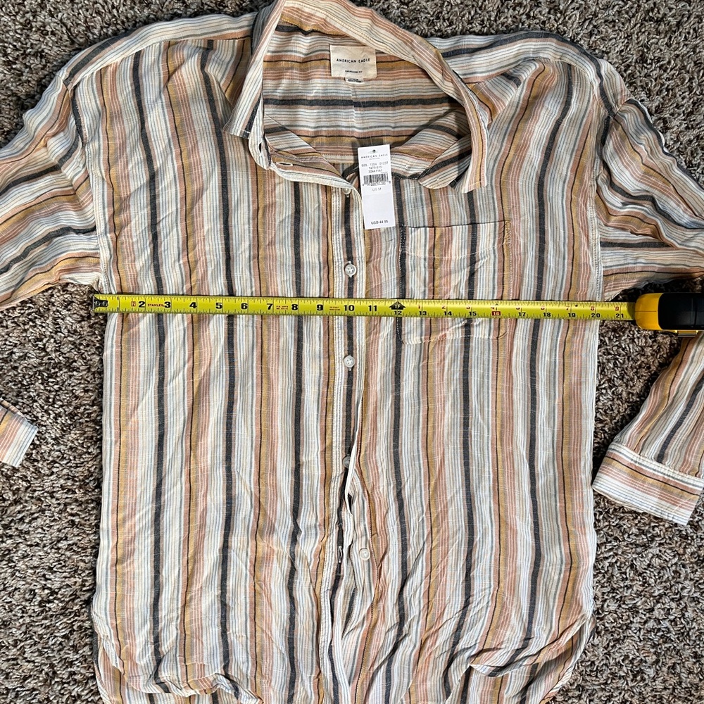 American Eagle Outfitters Men's Striped Button Down‎ Shirt - Cream, Tan, Brown - Picture 7 of 8